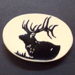 Vintage Oval Belt Buckle Elk Sturdy Cream Black